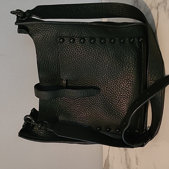 Rebecca Minkoff Unlined Feed Black Pebbled Leather Studded Slouchy Crossbody Bag - Picture 9 of 15